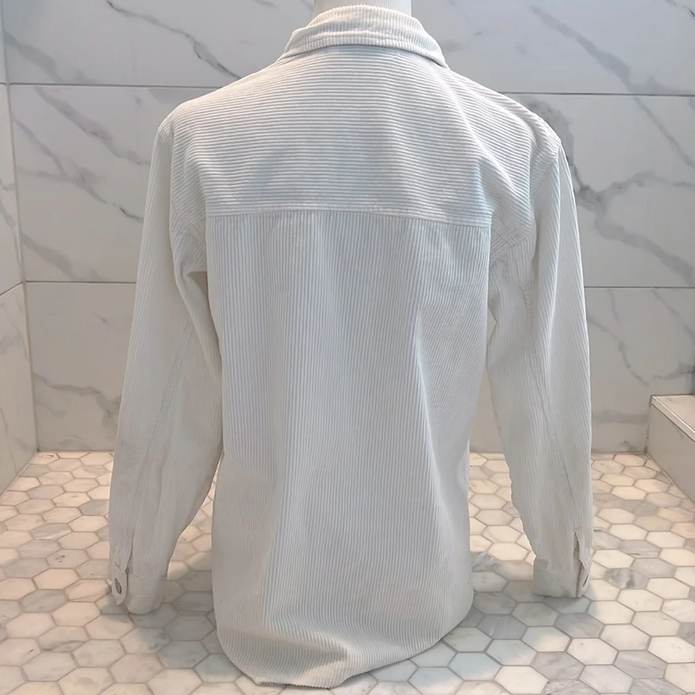 Zara White Corduroy Button Down Long Sleeve Shirt Jacket Girls Size 13/14